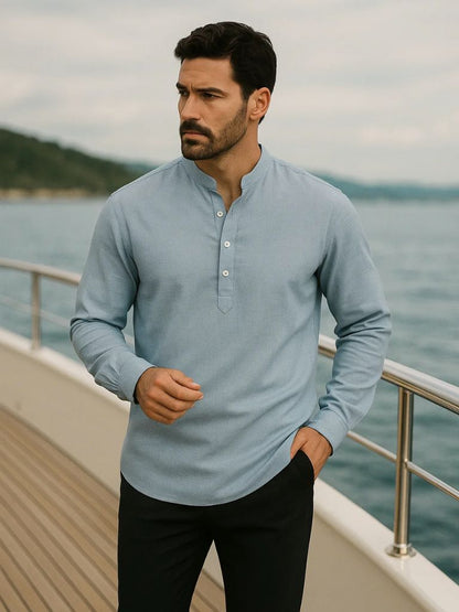 Casual Henley Neck Long Sleeve T-Shirt - Cross & Crown