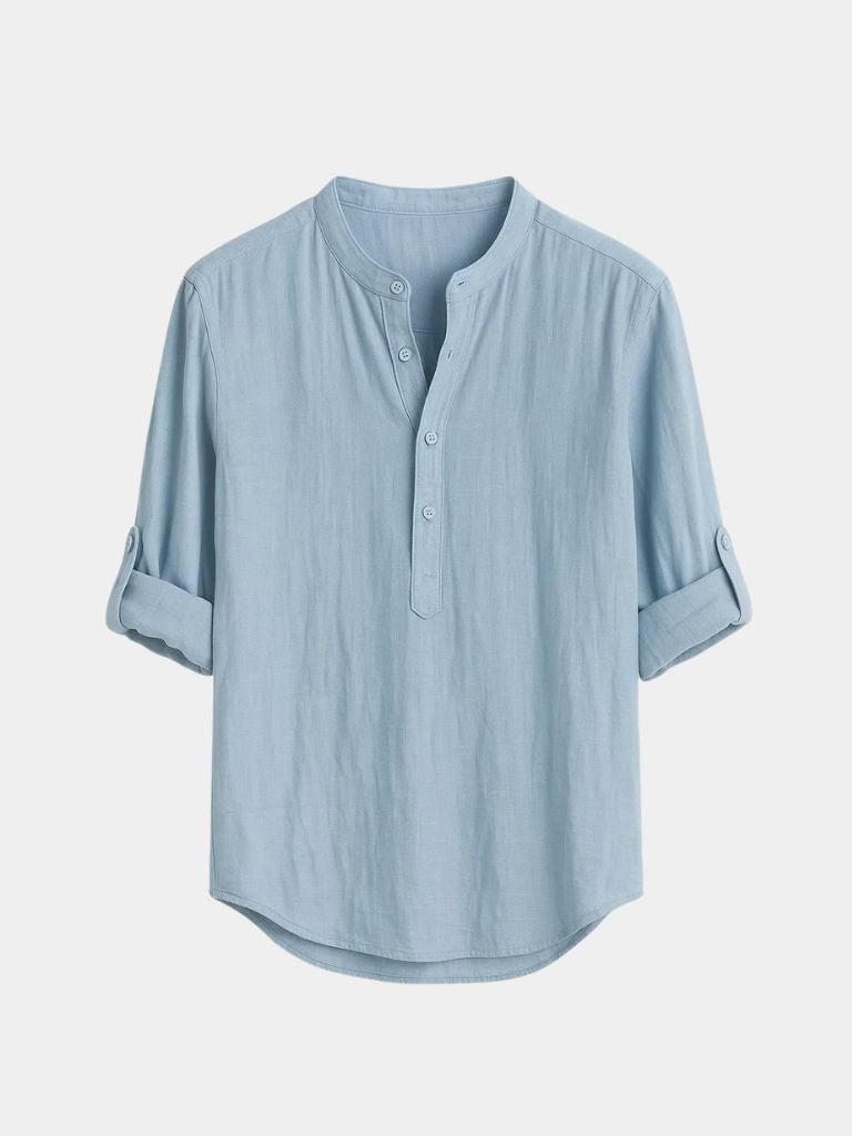 Casual Henley Neck Long Sleeve T-Shirt - Cross & Crown