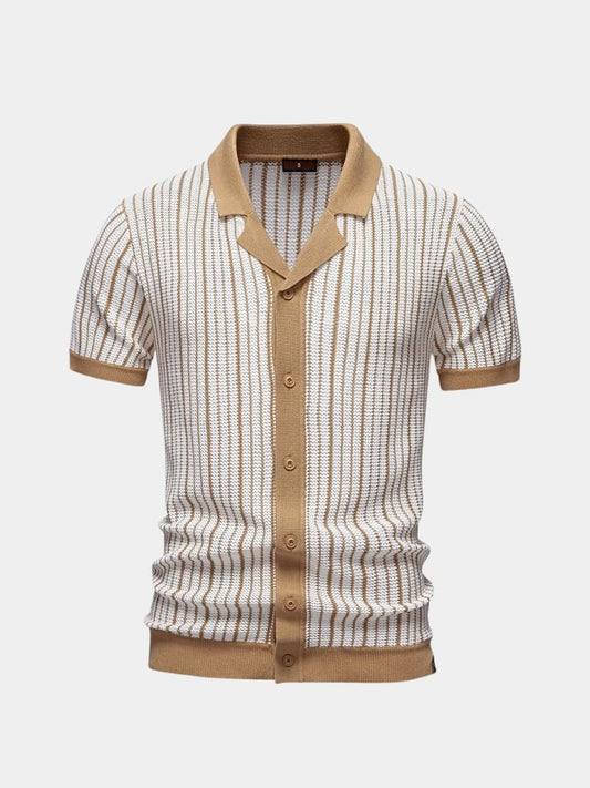 Striped Knit Polo Shirt - Cross & Crown